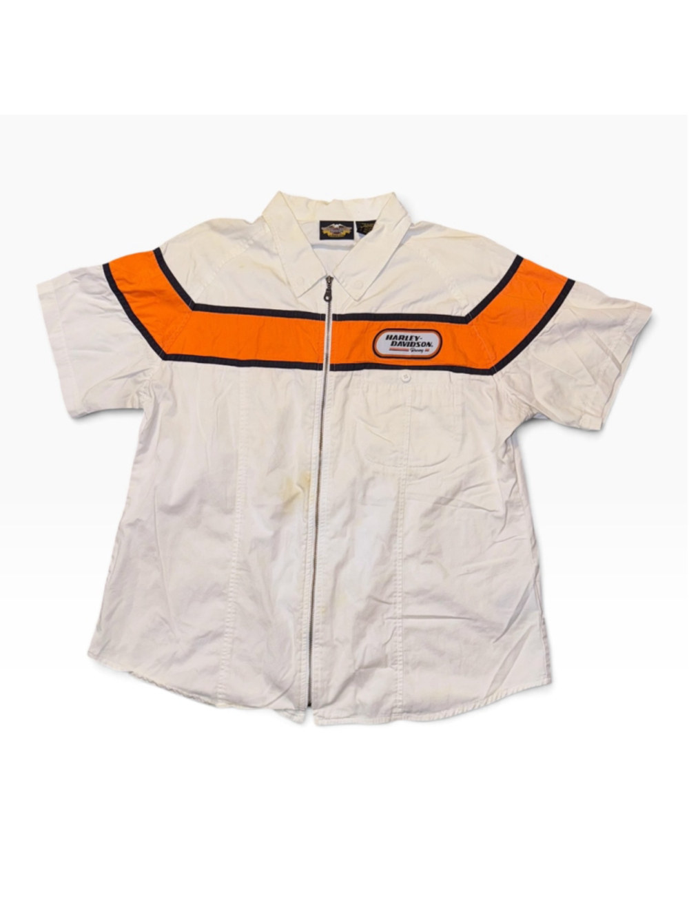 Vintage 90s Harley-Davidson Racing Shirt Size Large White Orange